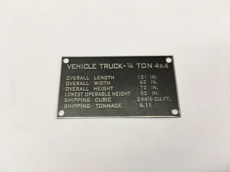 PLAQUE IDENTIFICATION SHIPPING JEEP